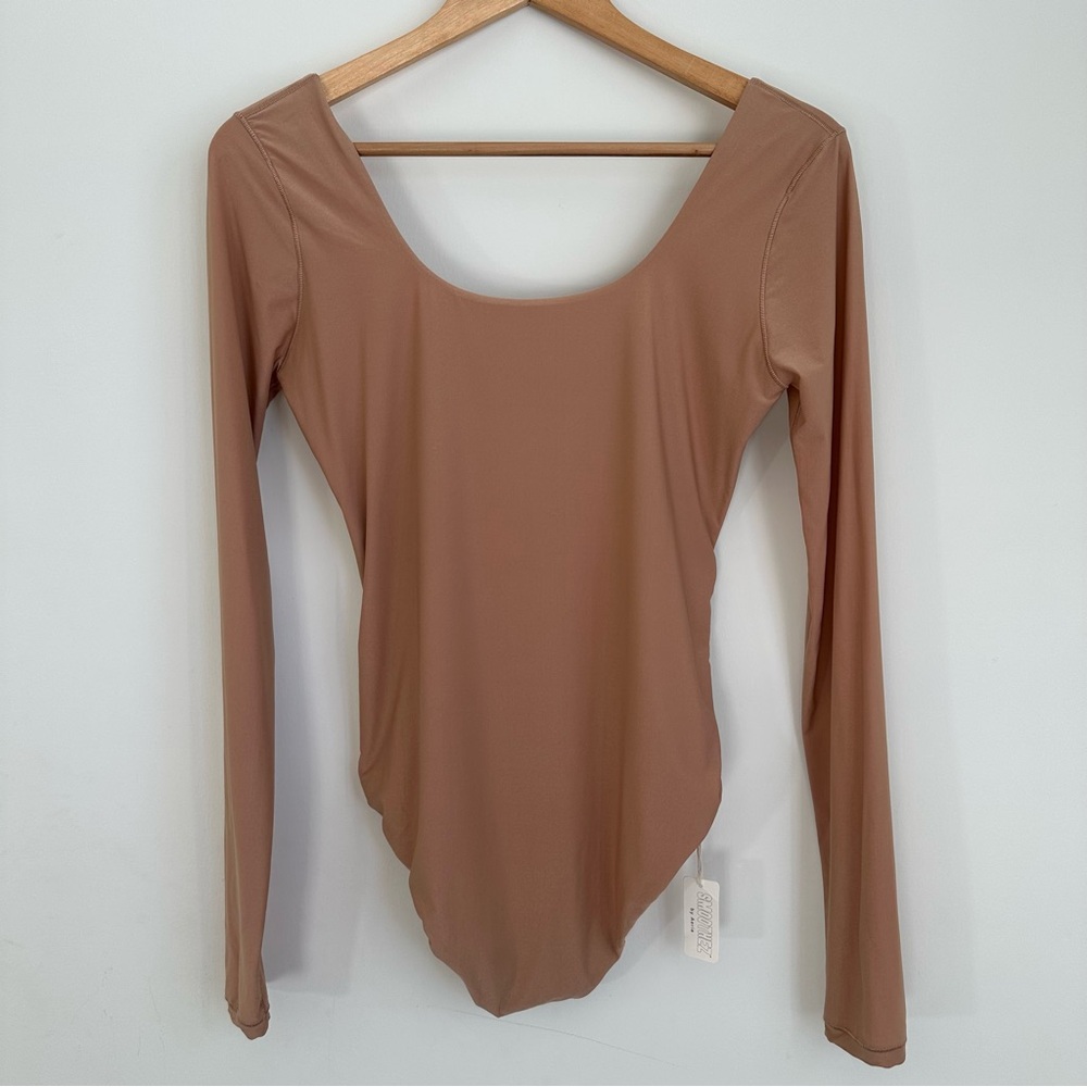 Aerie Smoothez Bodysuit Tan Brown Buttery Soft Long Sleeve Scoop Neck XL NWT